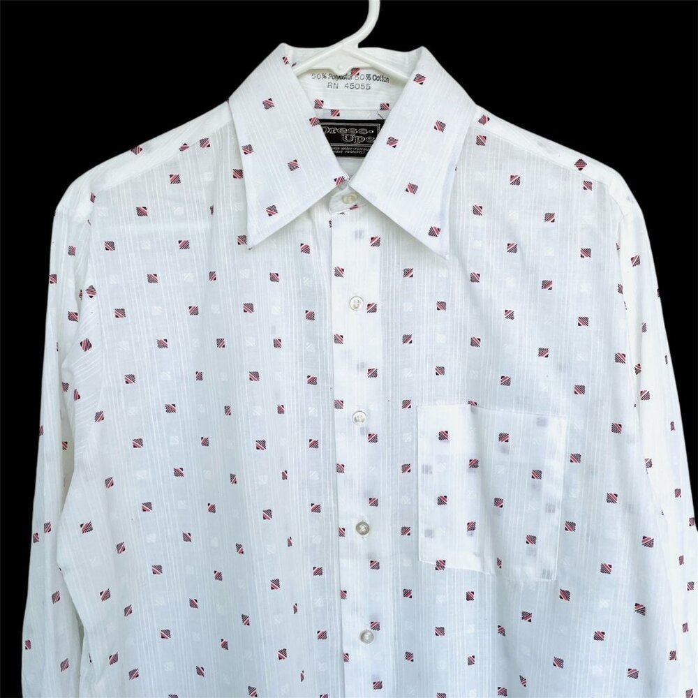 Vtg 60s 70s Dress Ups Polyester Cotton LS Shirt Butterfly Collar Rockabilly